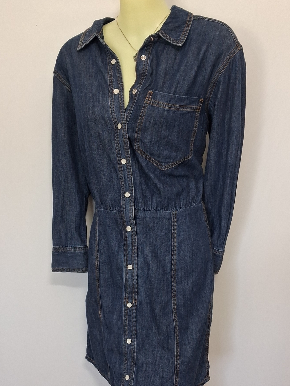 VERONICA BEARD DRESS BLUE DENIM LONG SLEEVE MOTHER OF PEARL BUTTONS NWOT 8